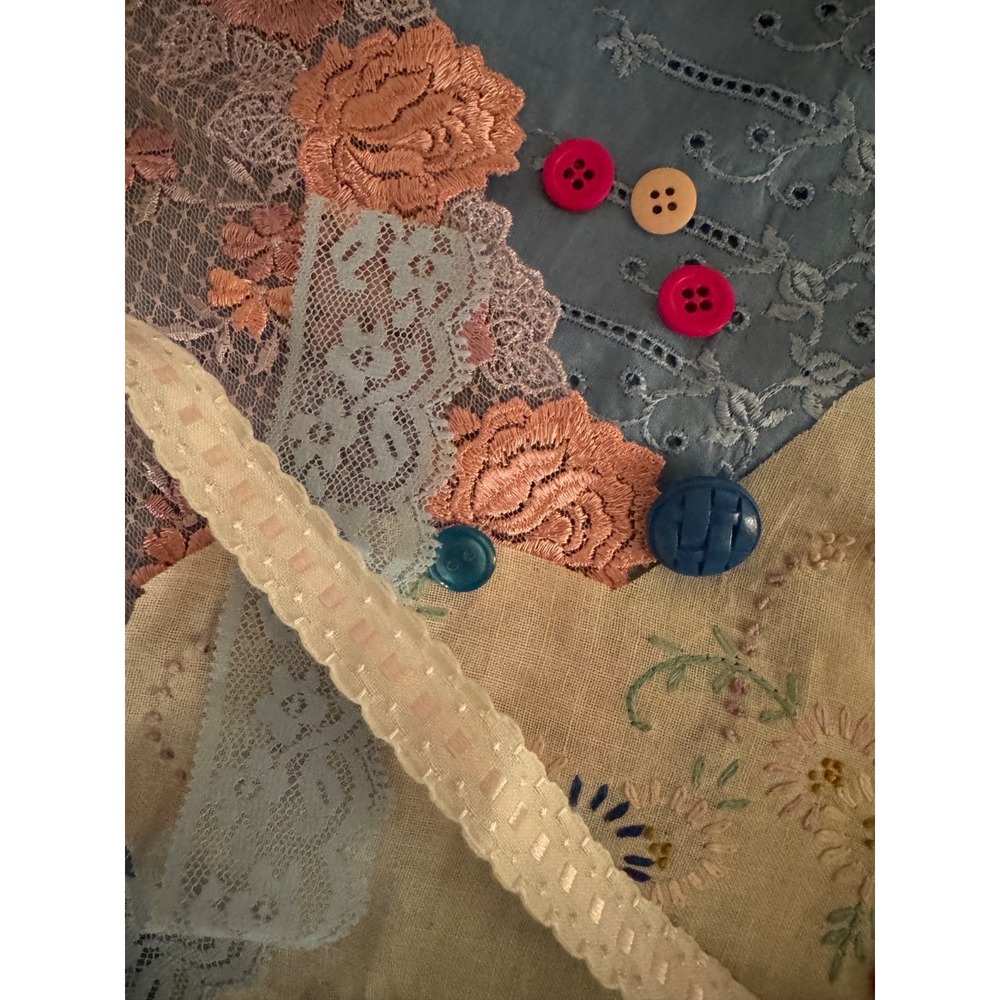 Blue  & Pink Kit 35+ Vintage Embroidered Linens Lace Button Junk Journal vintage - Picture 15 of 16